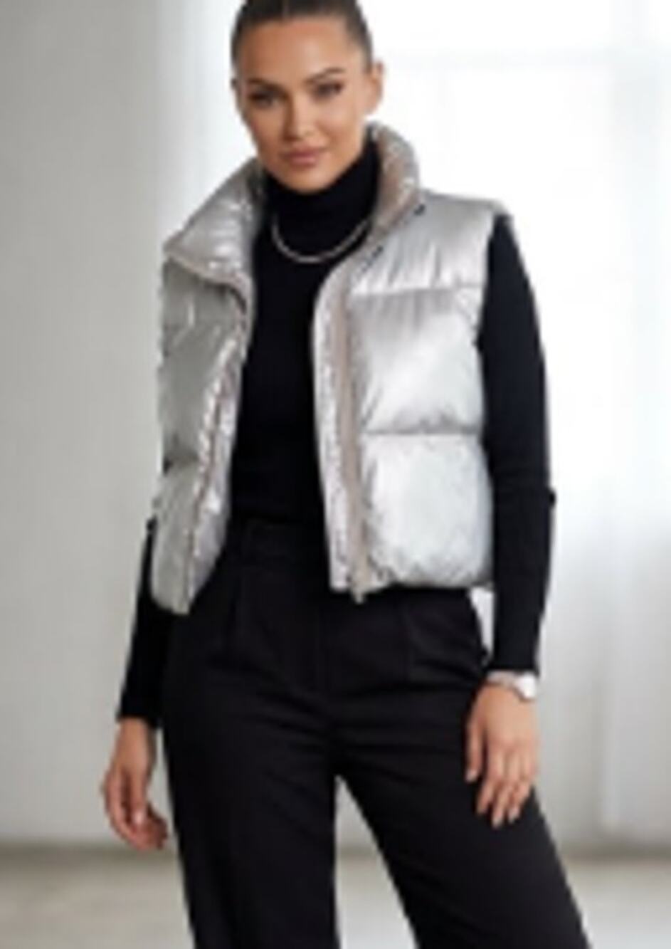 Olivaceous Metallic Silver Puffer Vest sz M